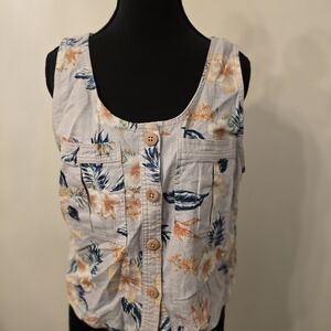 Vanilla Star White and Blue Buttoned Sleeveless Tank Top